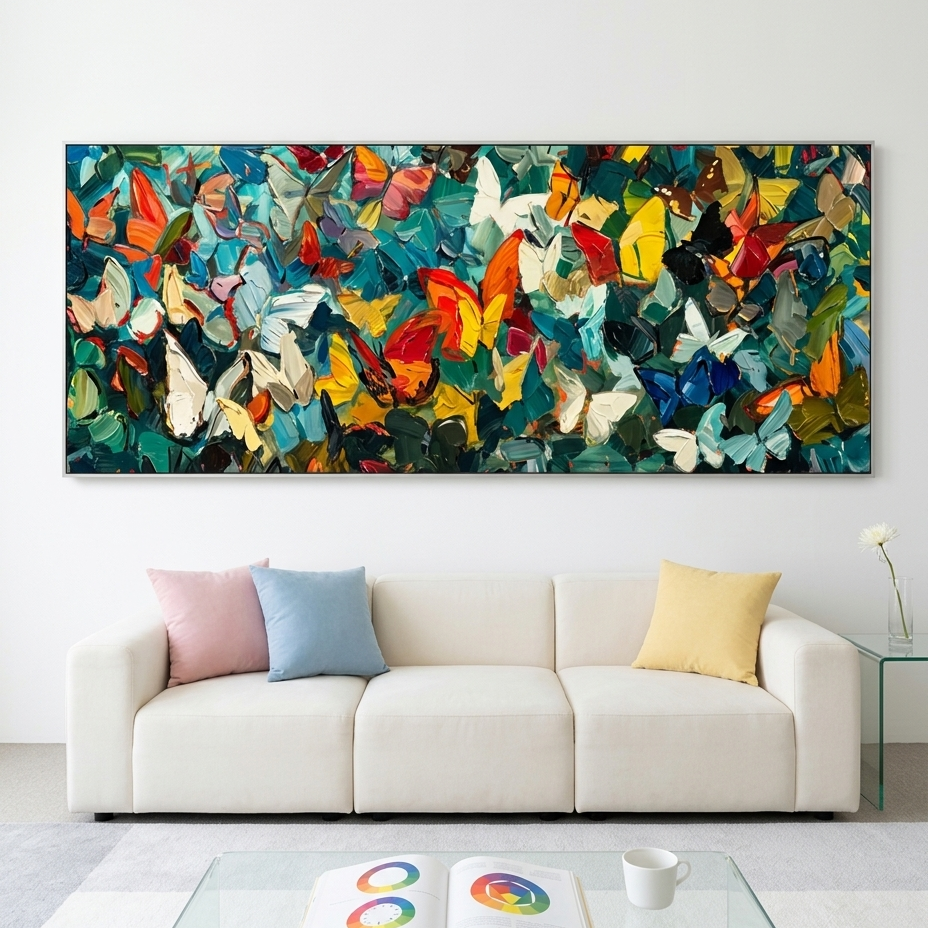 BUTTERFLY WHIRLWIND : Impasto Colorful Swarm Dynamic Canvas