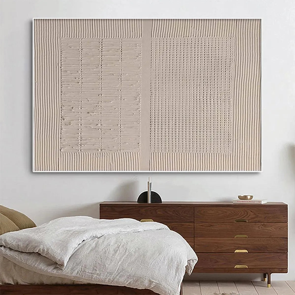 Beige Texture Diptych by Javier Ramirez - Textured abstract painting with minimalist design in neutral tones, modern decor.