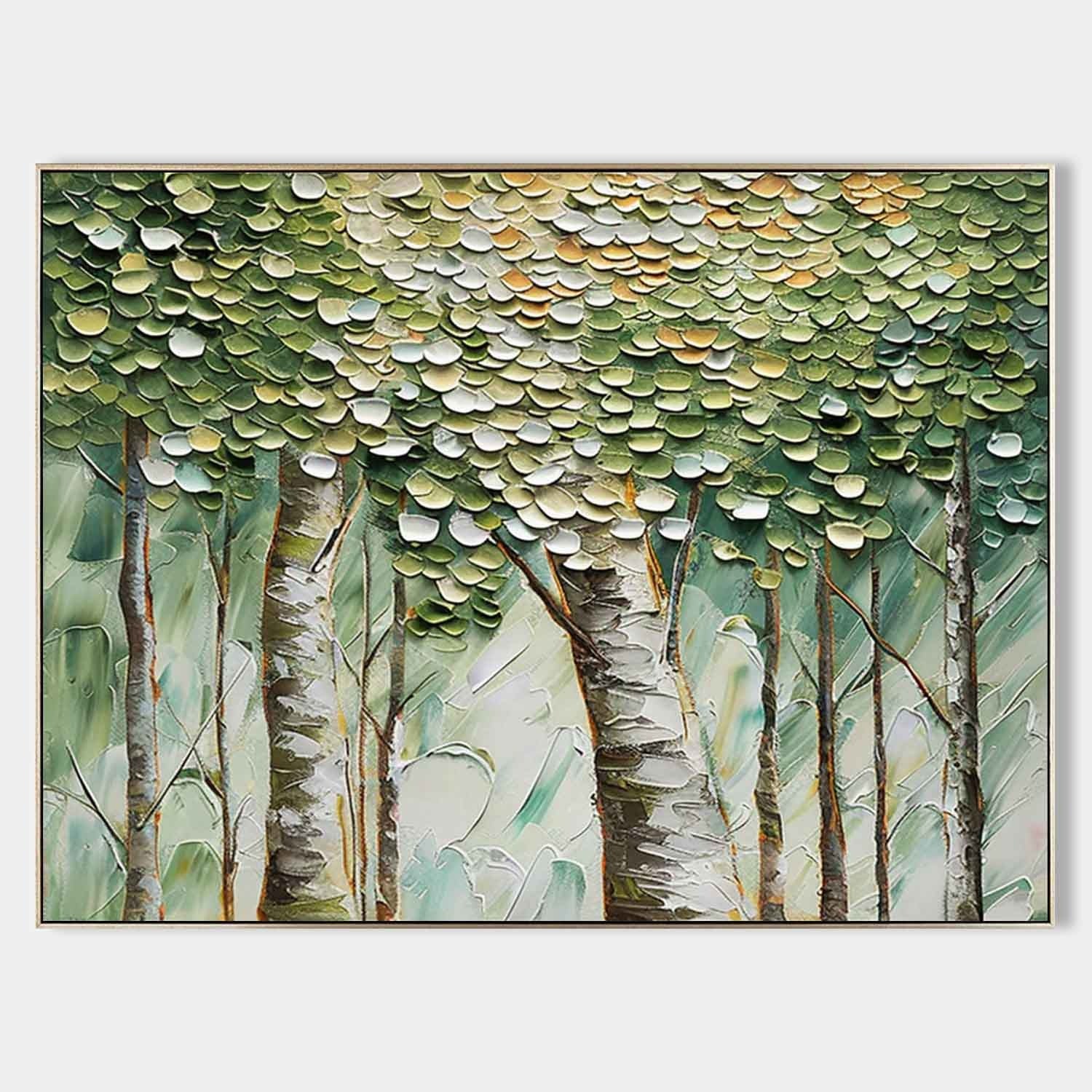 BIRCH SYMPHONY: 3D Coin-Like Canopy Birch Forest Textured Canvas