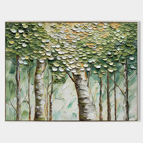 BIRCH SYMPHONY: 3D Coin-Like Canopy Birch Forest Textured Canvas
