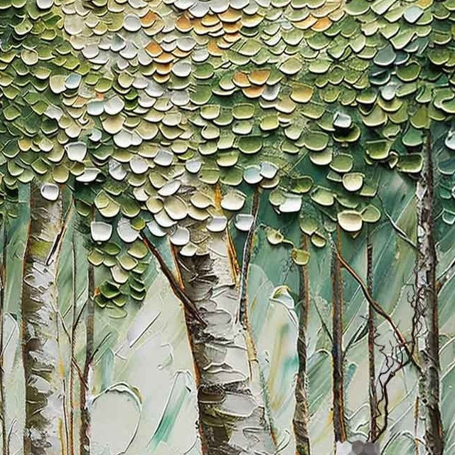 BIRCH SYMPHONY: 3D Coin-Like Canopy Birch Forest Textured Canvas