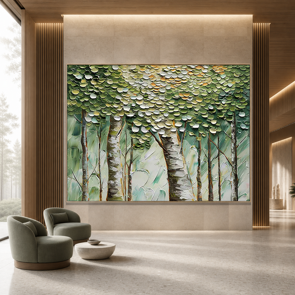 BIRCH SYMPHONY: 3D Coin-Like Canopy Birch Forest Textured Canvas