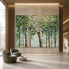 BIRCH SYMPHONY: 3D Coin-Like Canopy Birch Forest Textured Canvas