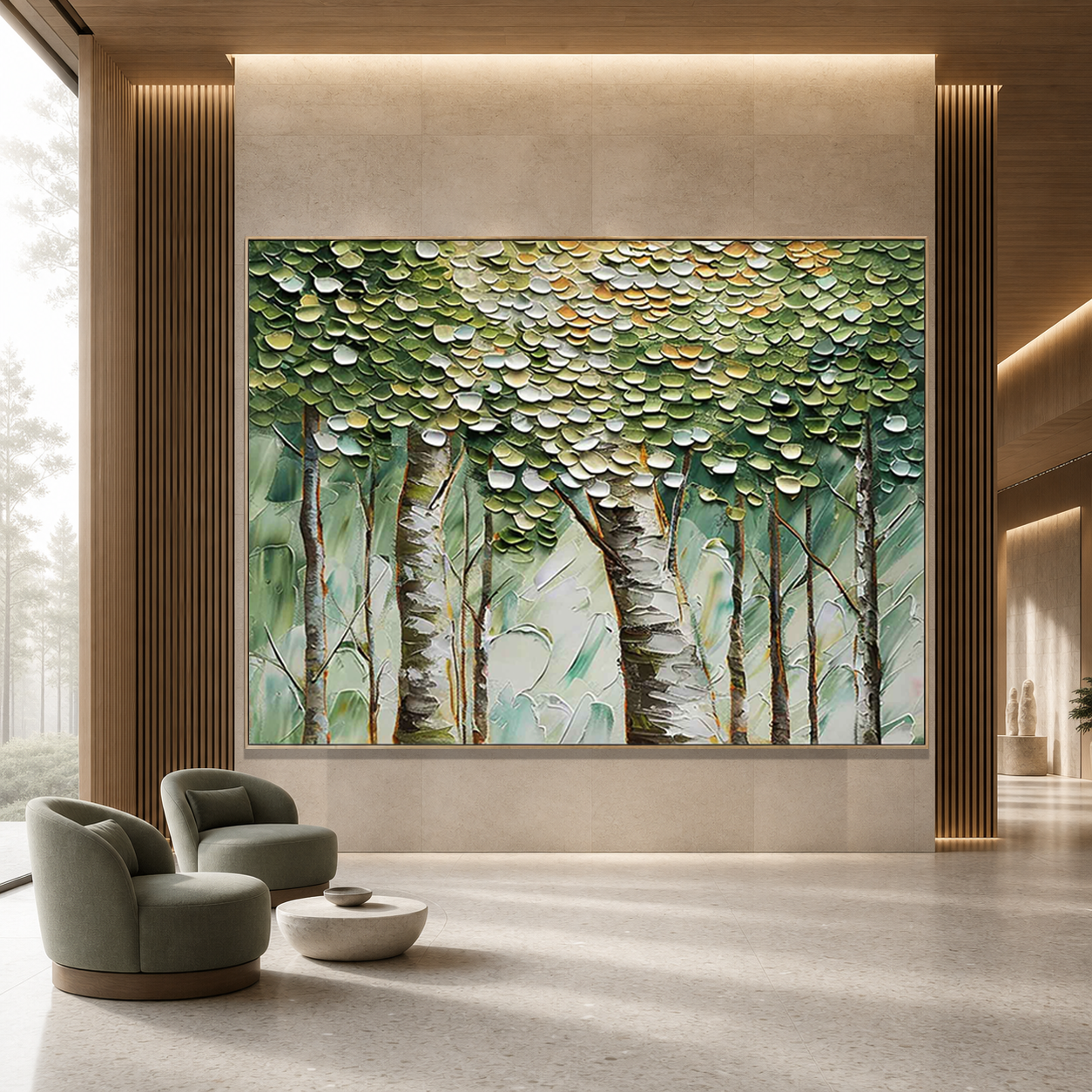BIRCH SYMPHONY: 3D Coin-Like Canopy Birch Forest Textured Canvas
