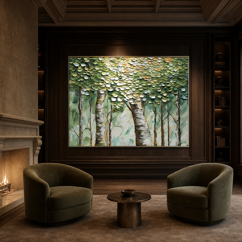 BIRCH SYMPHONY: 3D Coin-Like Canopy Birch Forest Textured Canvas