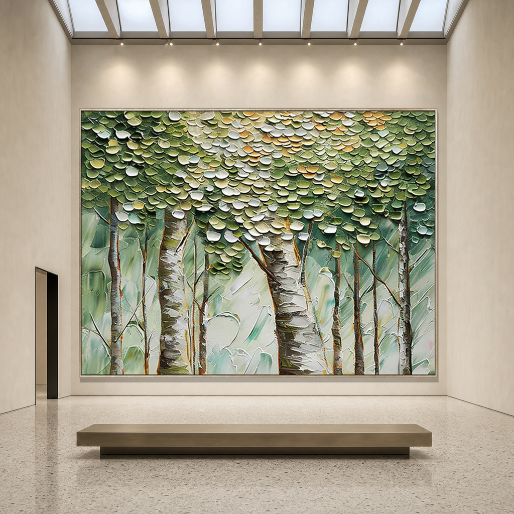 BIRCH SYMPHONY: 3D Coin-Like Canopy Birch Forest Textured Canvas