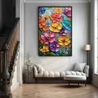 Blooming Rhapsody: Colorful Impasto Floral Oil Painting Canvas Wall Art Flower Decor