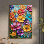 Blooming Rhapsody: Colorful Impasto Floral Oil Painting Canvas Wall Art Flower Decor