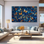 BLUE MORPHO WALTZ: Blue And Gold Butterflies In Motion Canvas
