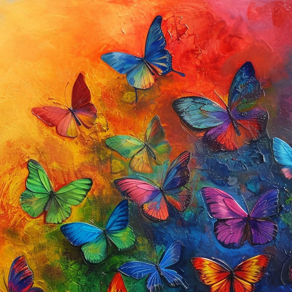 BUTTERFLY RAINBOW: Kaleidoscope Colorful Butterflies Square Canvas
