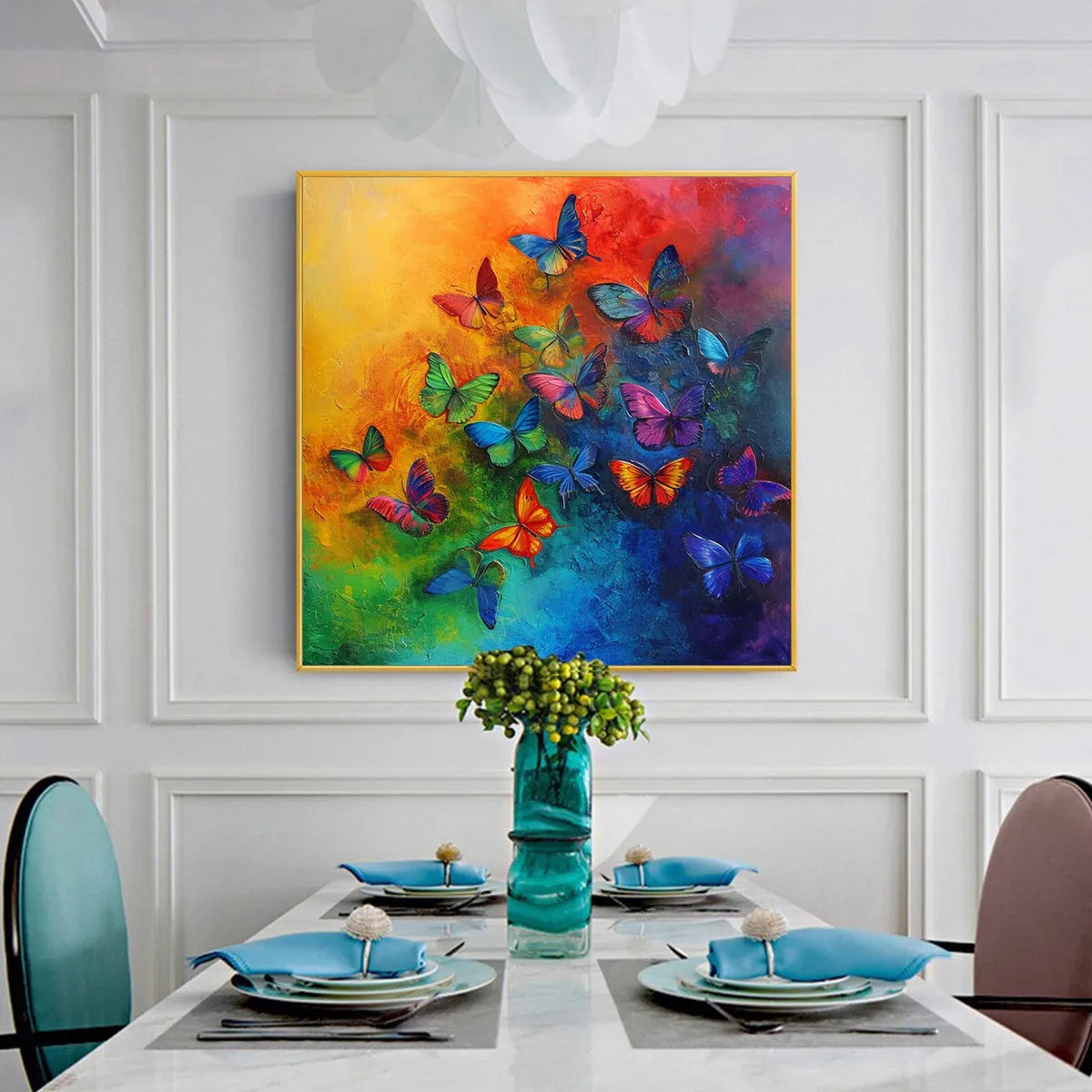 BUTTERFLY RAINBOW: Kaleidoscope Colorful Butterflies Square Canvas