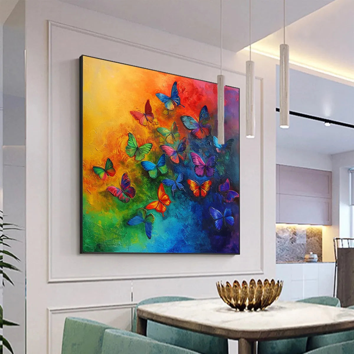 BUTTERFLY RAINBOW: Kaleidoscope Colorful Butterflies Square Canvas