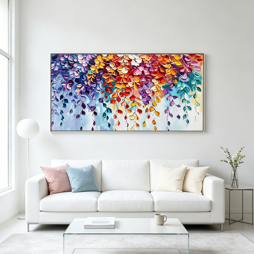 CASCADING COLOR: Impasto Colorful Cascading Leaves Canvas