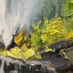CASCADING MIST: Textured Waterfall Green Foliage Serene Nature Oil Painting
