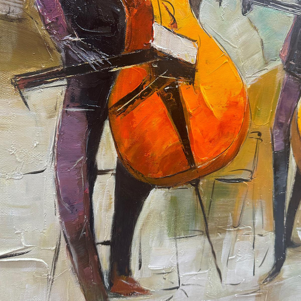 Cellos in Harmony: Original Textured Musicians Oil Painting - Music Wall Art