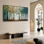 CHROMA GROVE: Panoramic Textured Impasto Birch Tree Forest Painting