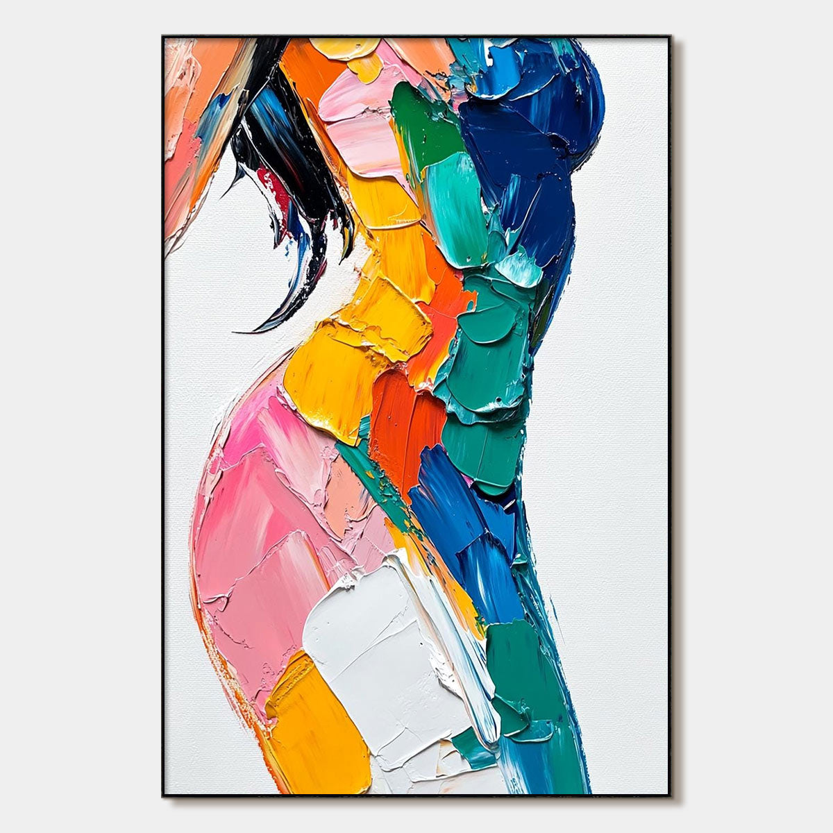 Chromatic Figure: Original Impasto Abstract Figure Oil Painting - Colorful Wall Art Decor