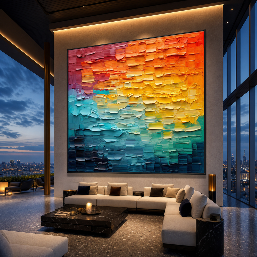 CHROMA FLOW: Colorful Impasto Gradient Layered Texture Abstract Canvas
