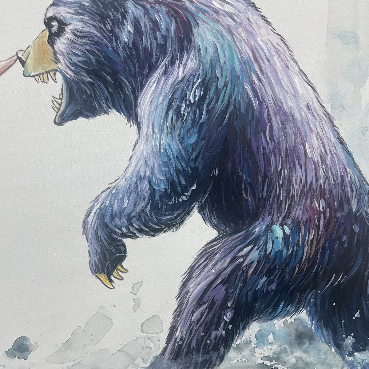 Clash of Forces: Original Panoramic Bull and Bear Oil Painting - Wildlife Wall Art Decor