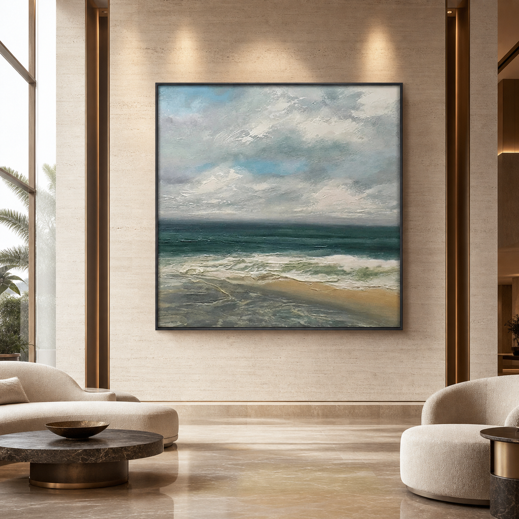 CLOUDY COASTAL SCENE: Soft Gray Blue Coastal Sky Textured Canvas