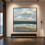 CLOUDY COASTAL SCENE: Soft Gray Blue Coastal Sky Textured Canvas