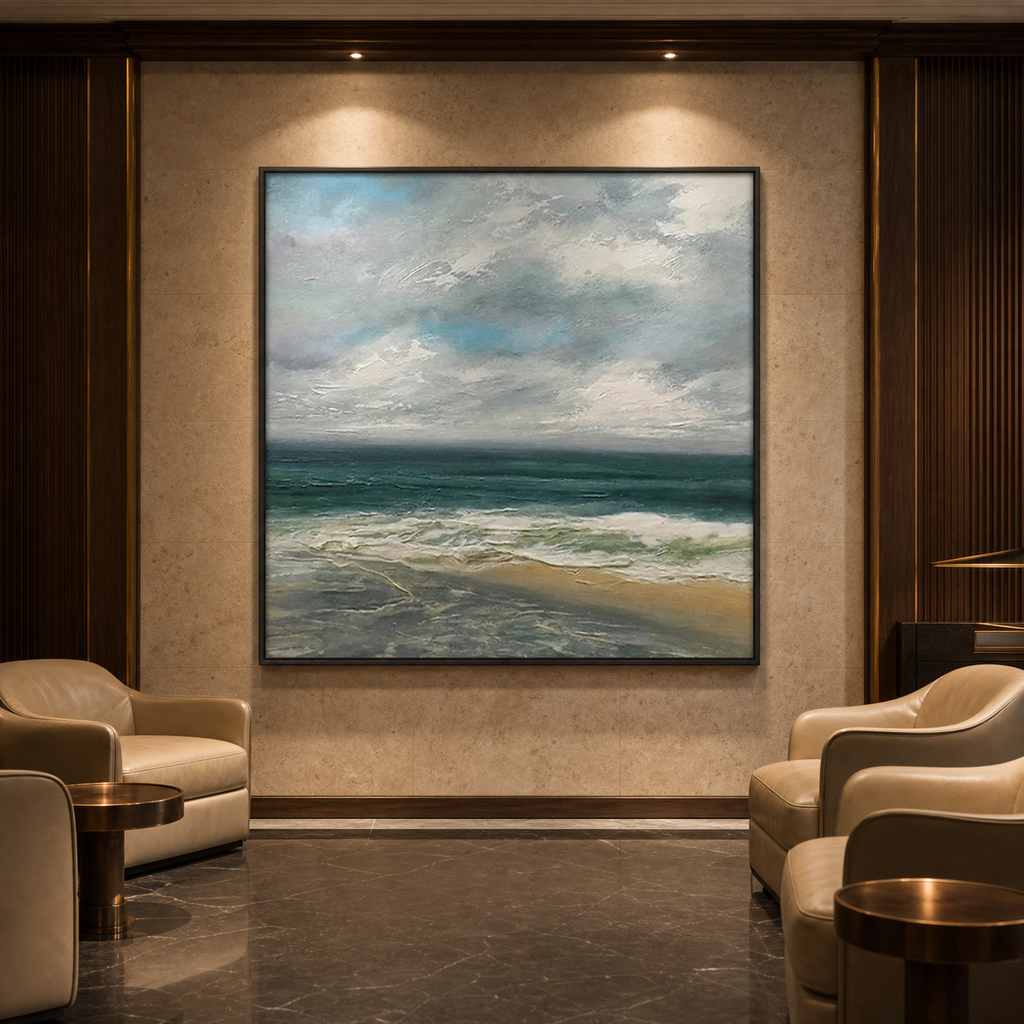 CLOUDY COASTAL SCENE: Soft Gray Blue Coastal Sky Textured Canvas