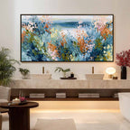 COASTAL BLOOM: Textured Abstract Floral Seascape Oil Painting