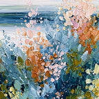 COASTAL BLOOM: Textured Abstract Floral Seascape Oil Painting