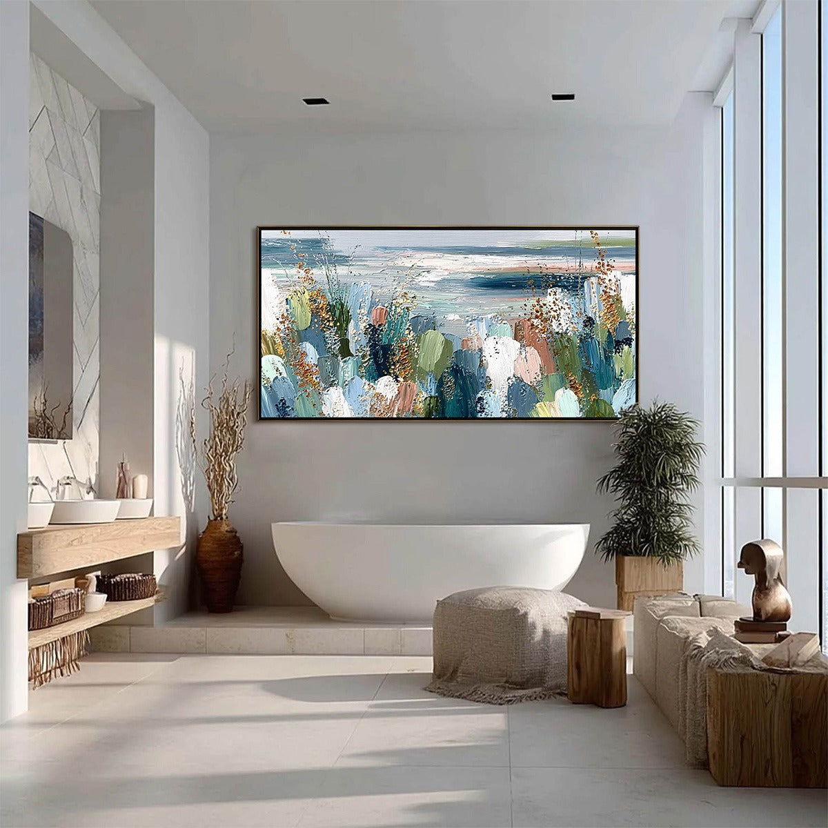 COASTAL BLOOM: Textured Abstract Seascape Impasto Oil Painting