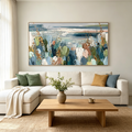 COASTAL BLOOM: Textured Impasto Coastal Meadow Dawn Shimmering Canvas