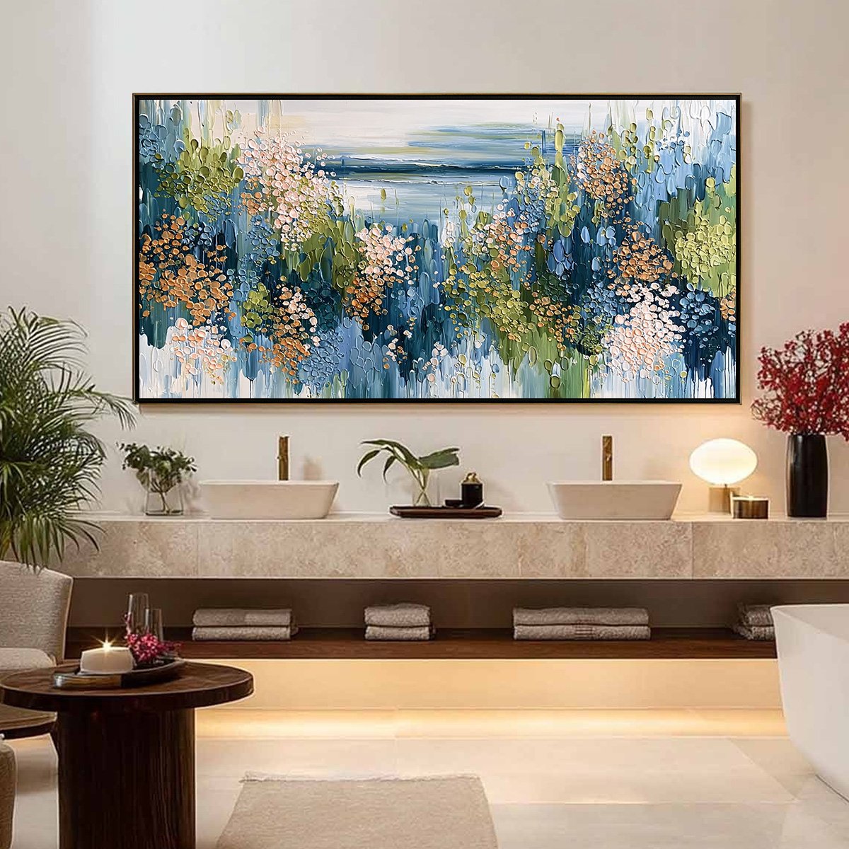 COASTAL BLOOM: Textured Impasto Painting Floral Coastline