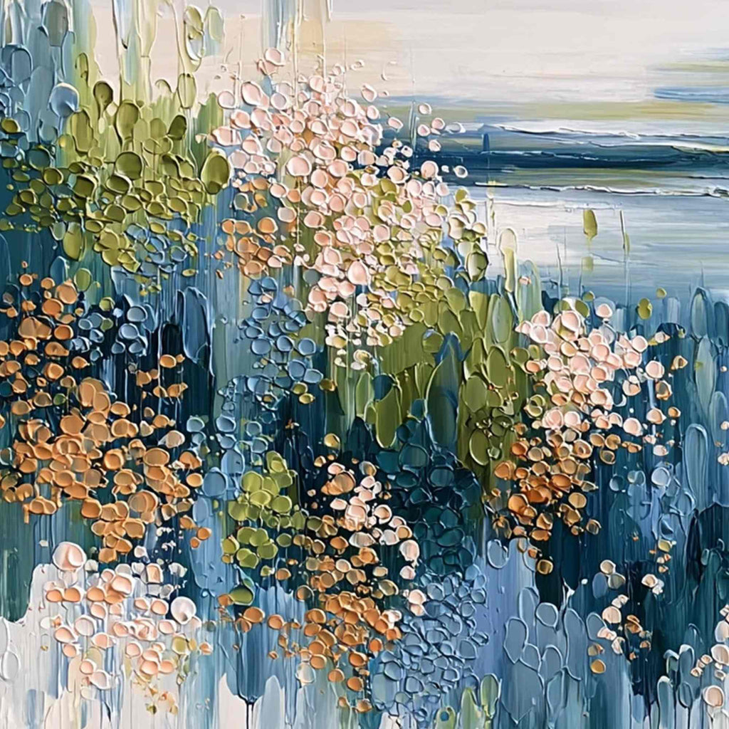 COASTAL BLOOM: Textured Impasto Painting Floral Coastline