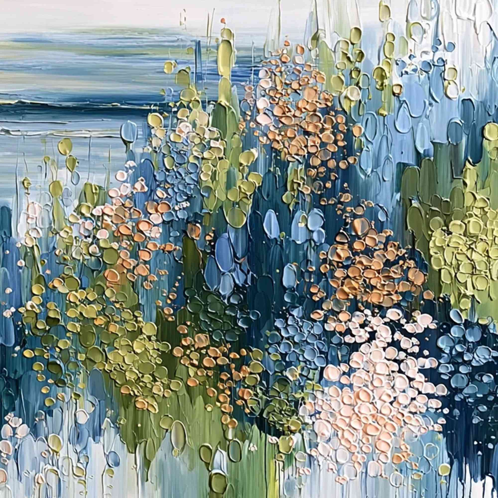 COASTAL BLOOM: Textured Impasto Painting Floral Coastline