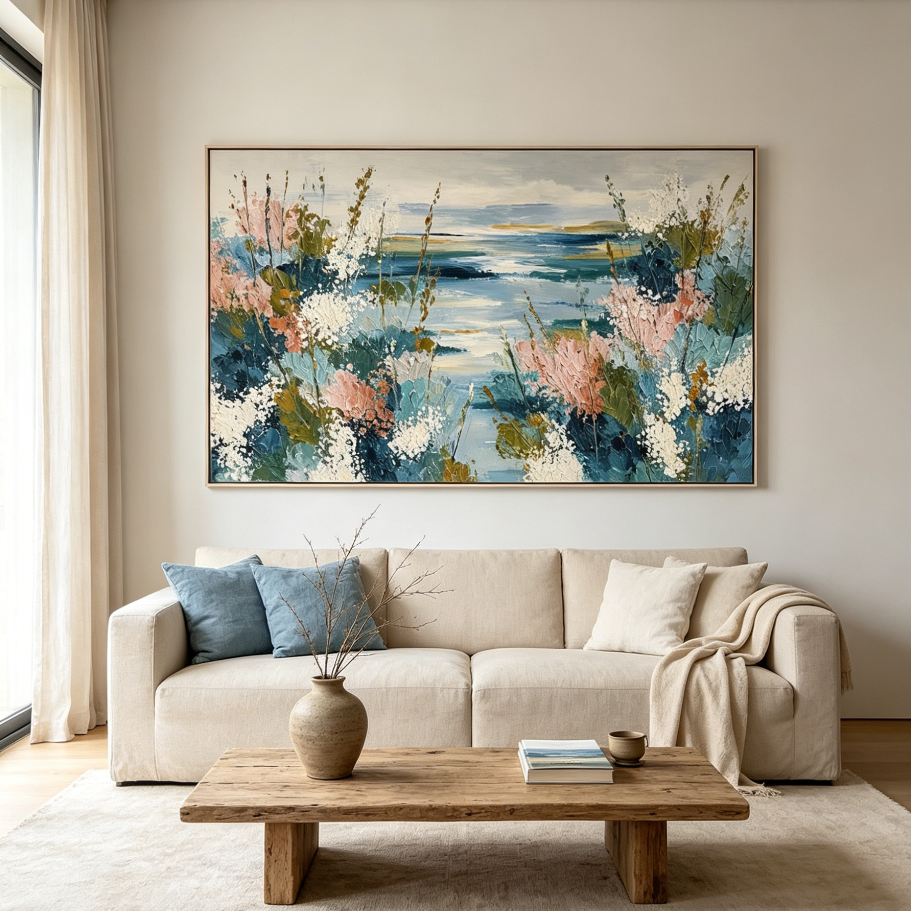 COASTAL BLOOM: Impasto Serene Blues Coastal Wildflowers Canvas