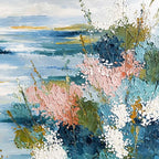 COASTAL BLOOM: Textured Impasto Painting of a Floral Coastline