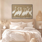 COASTAL CONGREGATION: Textured Wabi Sabi Egret Painting on Neutral Canvas