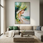 COASTAL MUSE: Impasto Figure Intertwined Verdant Foliage Canvas