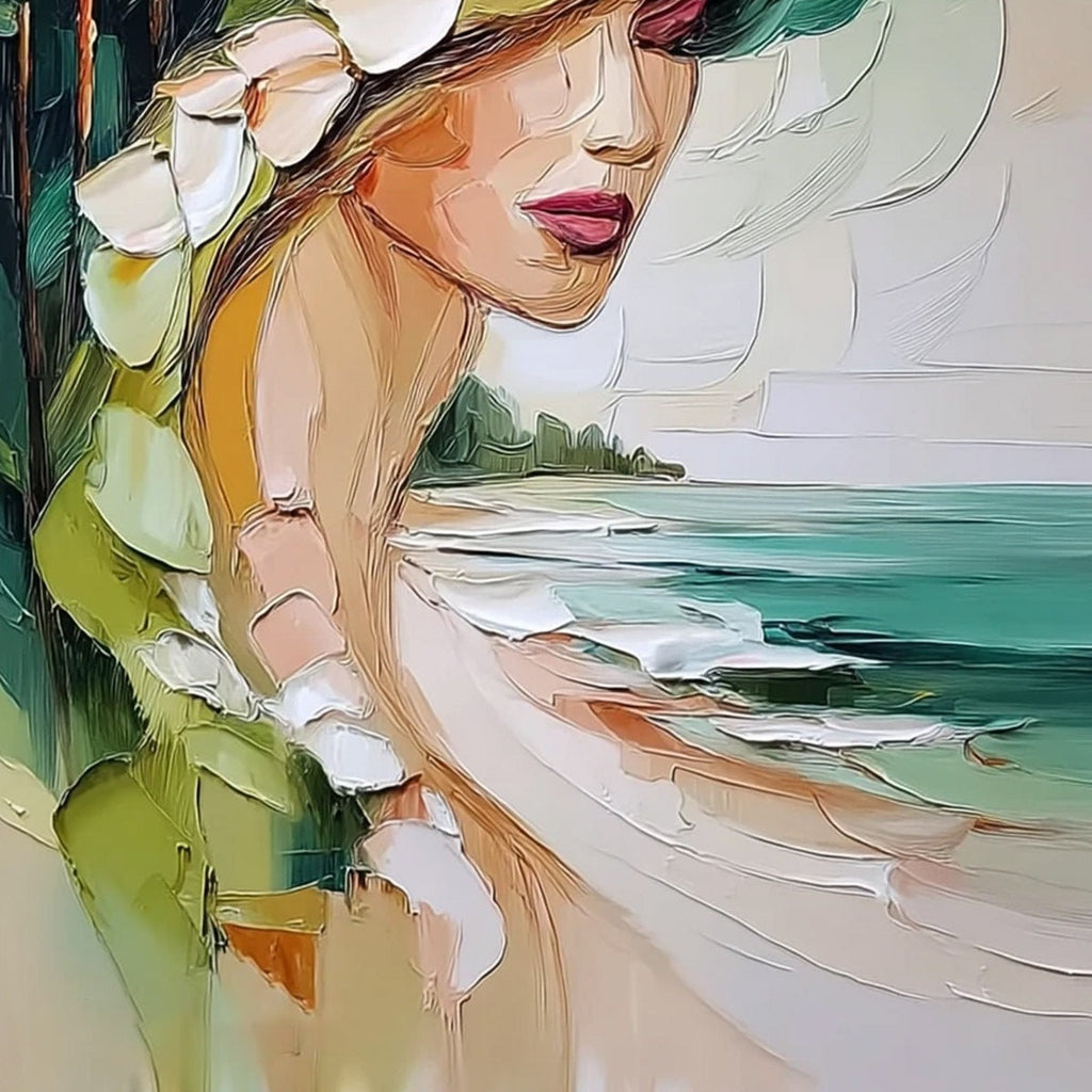 COASTAL MUSE: Textured Impasto Portrait Painting of a Woman by the Sea