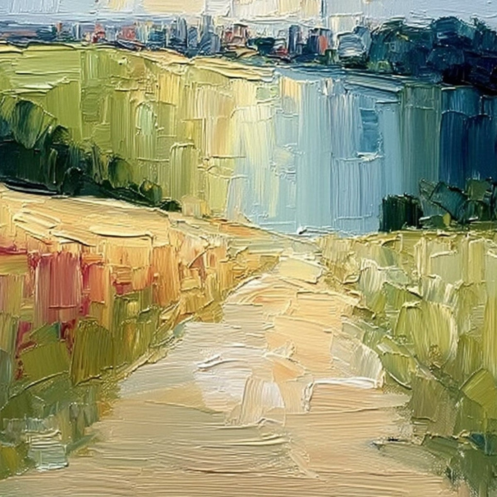 COASTAL PROMENADE: Textured Palette Knife Impasto Landscape Painting