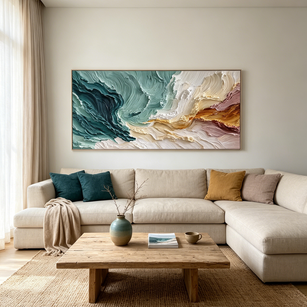 COASTAL RHYTHM: Impasto Rhythmic Surge Land And Sea Canvas