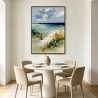 COASTAL SERENITY: Textured Impasto Wildflowers Sandy Path Canvas