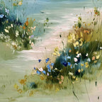 COASTAL SERENITY: Textured Vertical Seascape Painting with Wildflowers