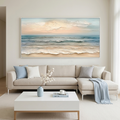 COASTAL SERENITY: Soft Hues Impasto Waves Textured Seascape Canvas