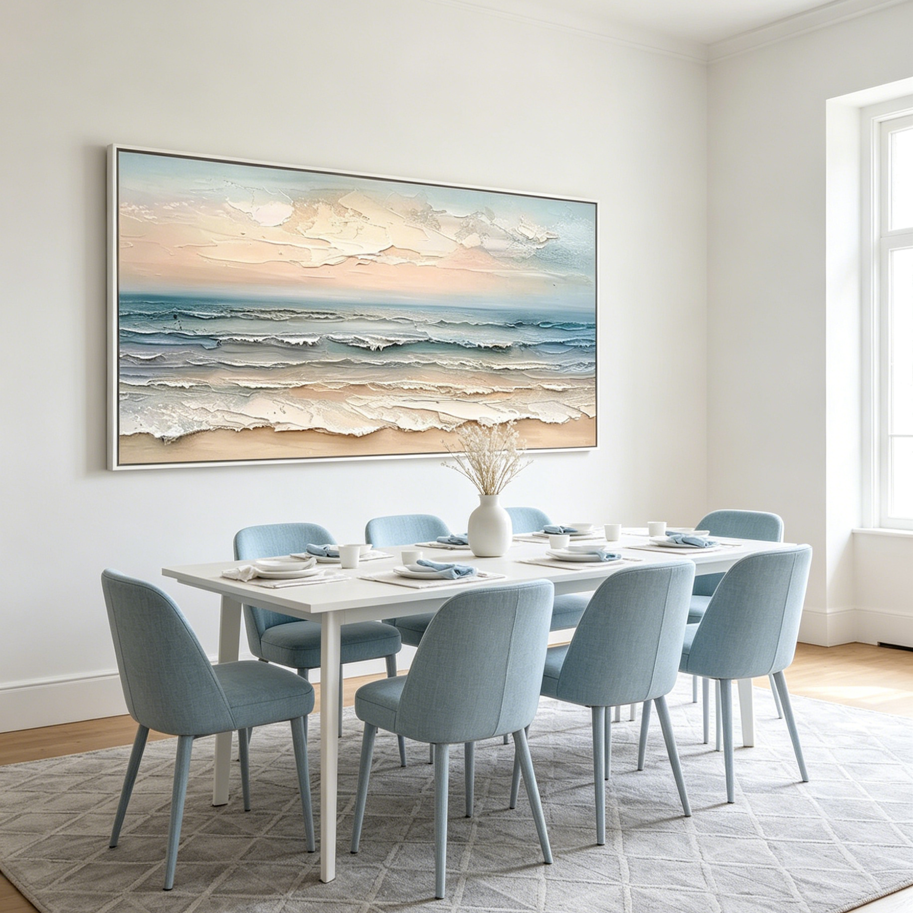 COASTAL SERENITY: Soft Hues Impasto Waves Textured Seascape Canvas