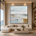 COASTAL SERENITY: Soft Blue Grey Abstract Coast Minimalist Canvas