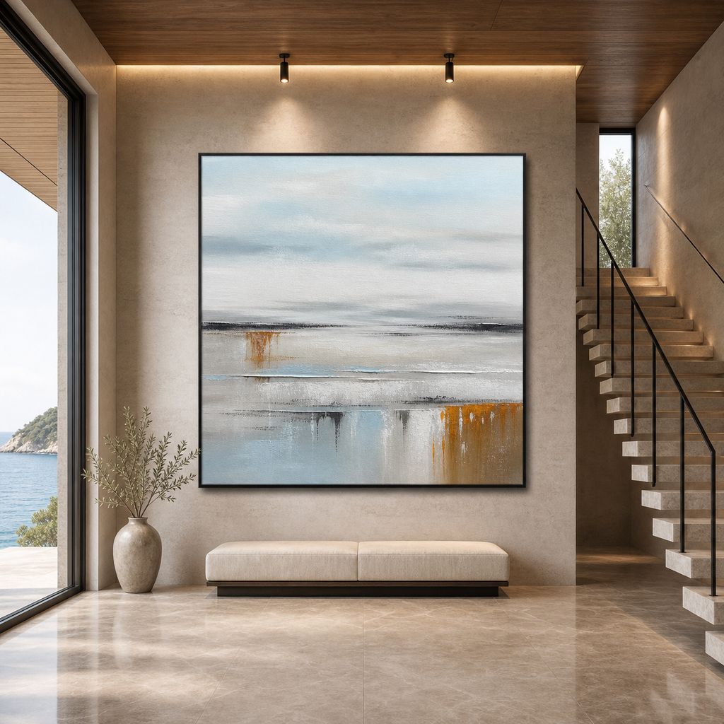 COASTAL SERENITY: Soft Blue Grey Abstract Coast Minimalist Canvas
