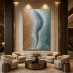 COASTAL SERENITY: Blue Beige Irish Beach Tiny Figures Textured Canvas