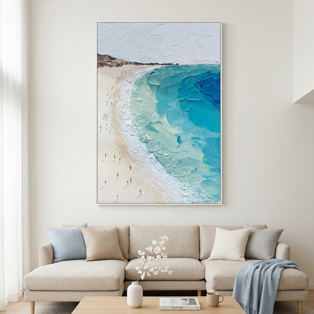 COASTAL SERENITY: Impasto Beach Waves Sand Texture Calming Canvas