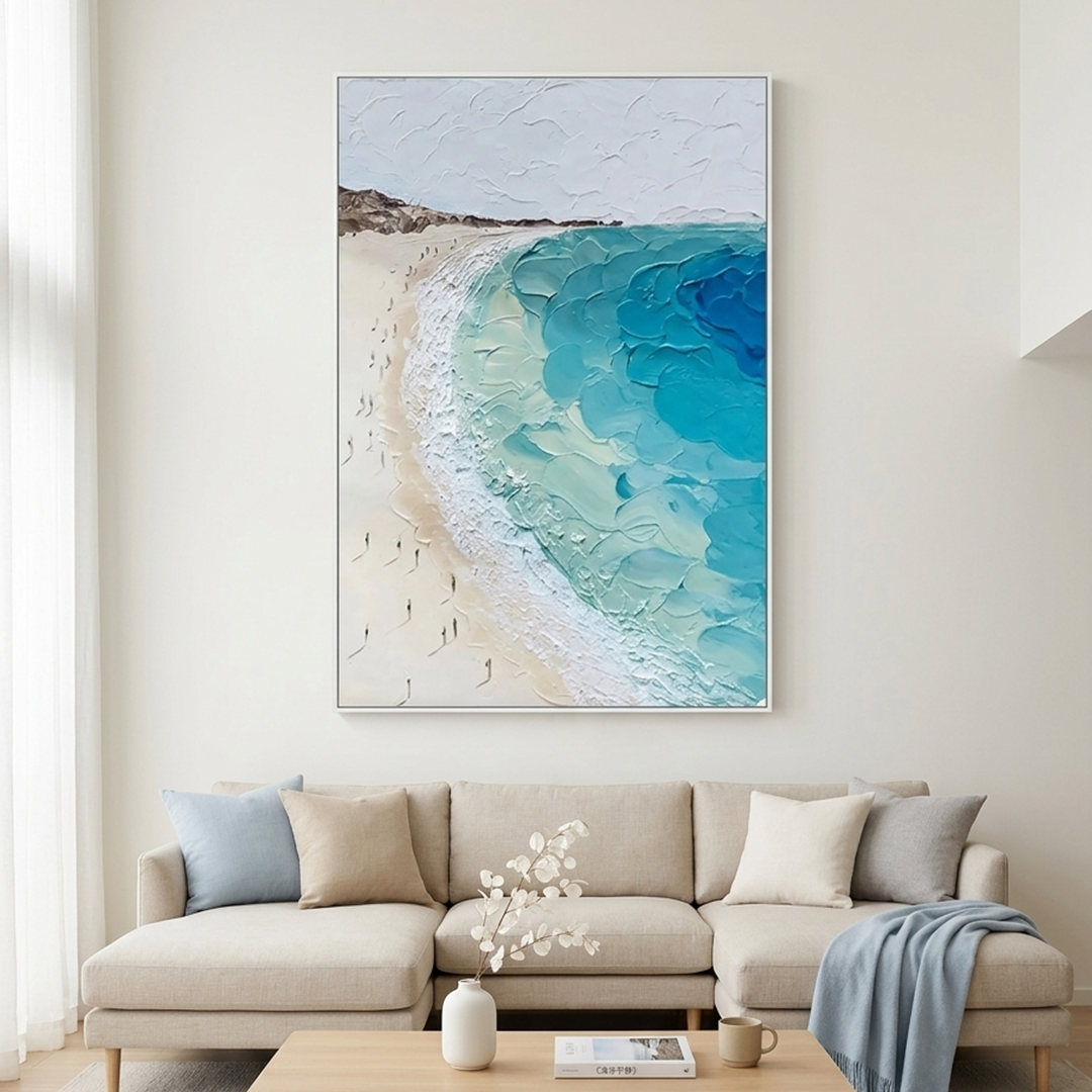 COASTAL SERENITY: Impasto Beach Waves Sand Texture Calming Canvas