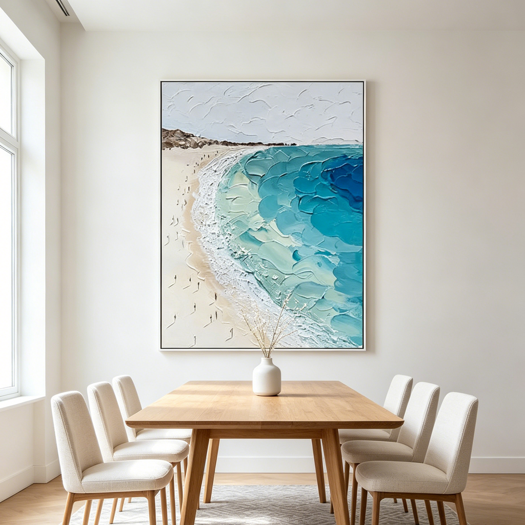 COASTAL SERENITY: Impasto Beach Waves Sand Texture Calming Canvas